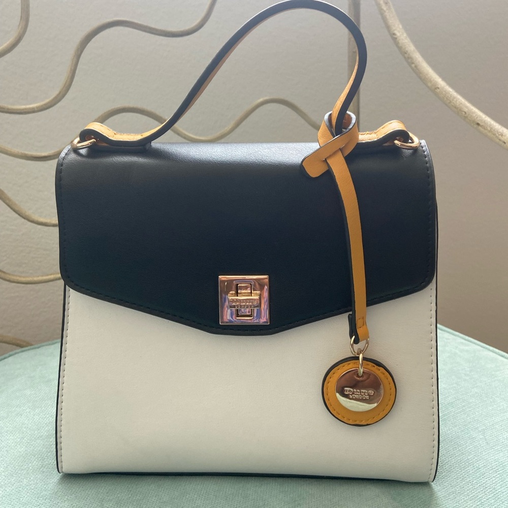 Dune London Black, White and Yellow Handbag with Gold Accents cross body purse